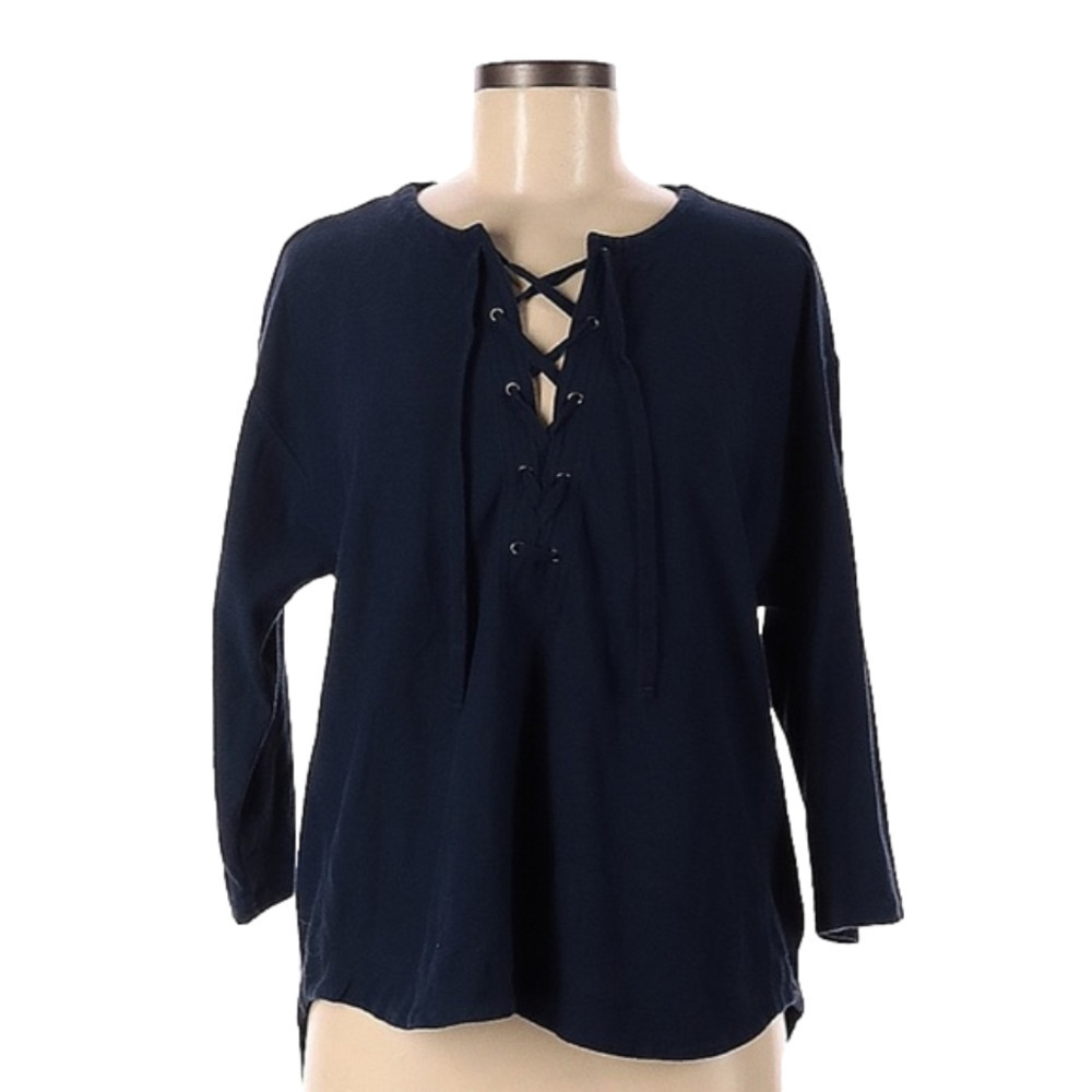 MADEWELL long sleeve lace up plunge top size M